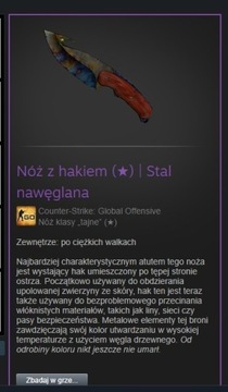 Skin nóż cs go/ Nóż z hakiem stal nawęglana BS