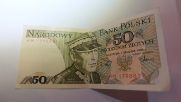 2 banknoty po 50 zł polskich 1988 PRL Świerczewski