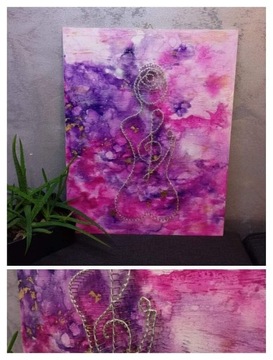 Obraz string art drewno prezent różowo fioletowy