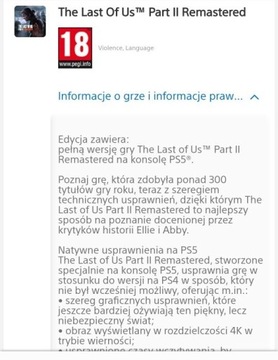 The Last of Us 2 Remastered PlayStation 5 klucz PL