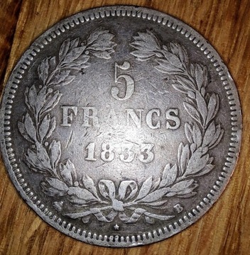 5 franków 1833, Ludwik Filip I, B