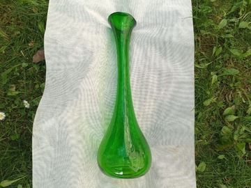PRL wazon 50 cm szkło kolorowe butelkowa zieleń