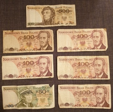 Banknoty z PRL zestaw 7 sztuk - 50zł, 100zł, 500zł