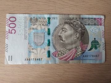 Banknot 500 złotych seria AA