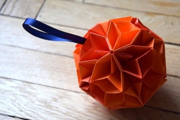 Bombka papierowa origami czerwono pomarańczowa