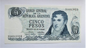 5 Pesos 1969 r. Argentyna stan UNC