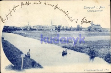 STARGARD Gruss z 1899 panorama rzeka łódka