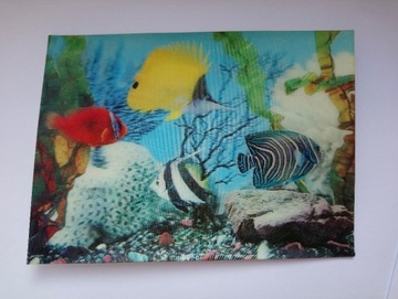 Pocztówka 3D stara - Kolorowe rybki w akwarium