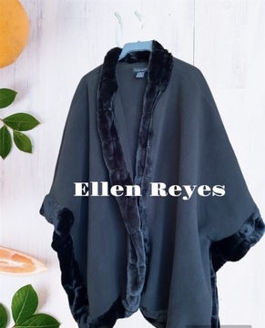 Ellen Reyes poncho peleryna czarny z futerkiem