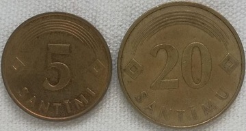 Łotwa 5 i 20 santimu 1992, KM#16 i KM#22.1
