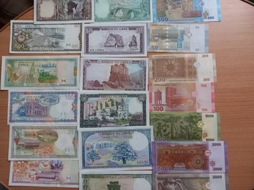 3xzestawy banknotow Syria, Liban 19 sztuk