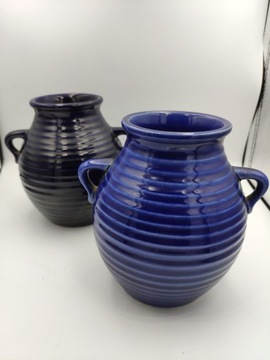 Stary ceramiczny wazon z uszami amfora kobalt 2sz 