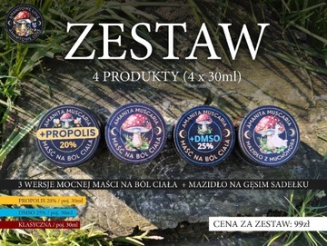 Zestaw 4 maści DMSO amanita żywokost propolis 