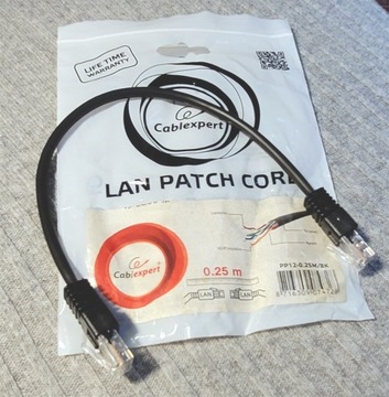 Kabel 0,25m Przewód  RJ45 LAN PATCH CORD czarny