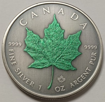 Srebrna moneta kolekcjonerska liść klonowy Green 