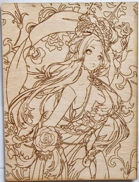 Drewniany obraz kobiety z kwiatami styl azjatycki