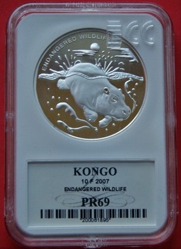 Hipopotam 10 Franków 2007 r.   - Kongo - GCN PR 69