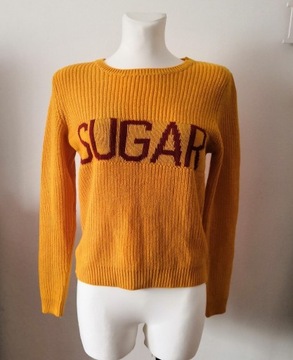 Żółty sweter CROPP M z napisem Sugar