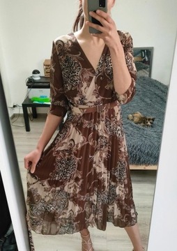 Sukienka plisowana rozkloszowana midi panterka 