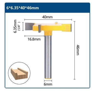 Frez typ T rowkujący do drewna chwyt 6mm/ 4 ostrza