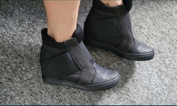 Sneakersy wysokie czarne skórzane