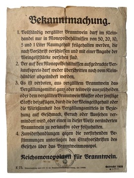 III Rzesza: Bekanntmachung. Obwieszczenie 1939 rok