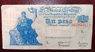 Un peso - banknot 1947 r. Seria L