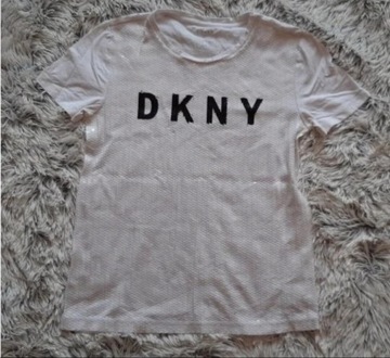 DKNY koszulka xs/34 biała cekiny t-shirt