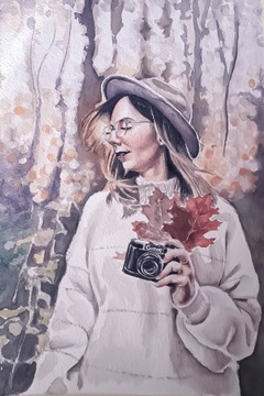 Portret kobiecy kobiety malowany akwarela zamów A4