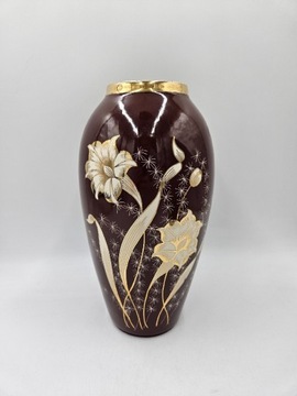 Brązowy wazon w lilie Chodzież 31cm.