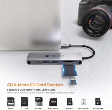 NOVOO USB C Adapter 6 w 1 USB 3.0 HDMI SD/TF