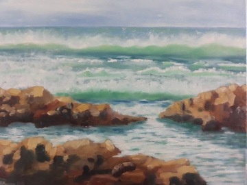 Obraz olejny Morze Mewy nad falami  40x50cm pejzaż