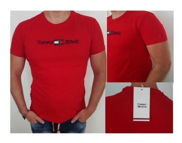 Tommy Jeans czerwona koszulka bawełna S/M