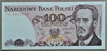 BANKNOT 1  100 zł z okresu PRL (UNC)