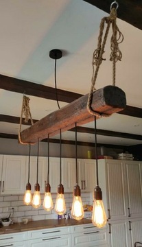 Lampa z belki drewniana loft indiustrialna