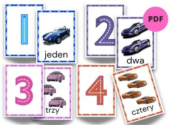 PDF Karty edukacyjne Cyfry 1-10 auta plakaty