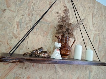 Półka drewniana rustykalna loft boho na sznurku