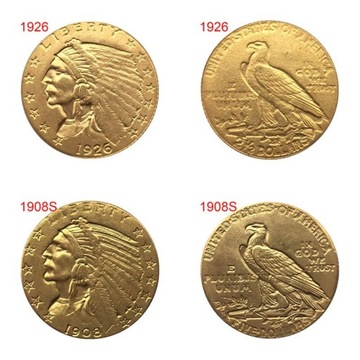 USA 1908 26 amerykańska moneta Replika kolor złota