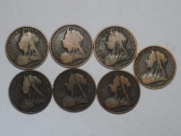 Wielka Brytania 7 monet 1 pens 1895-1901 rok każda inna-L011