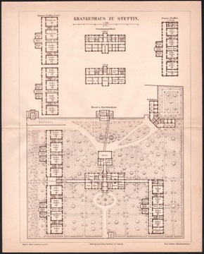 STETTIN SZCZECIN stary plan szpitala z 1888 roku