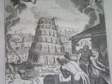 1686 ORYGINAŁ WIEŻA BABEL i CHAM Biblia ŻYDZI