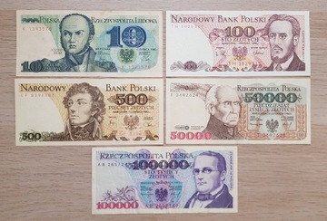 BANKNOTY PRL zestaw 5 sztuk 