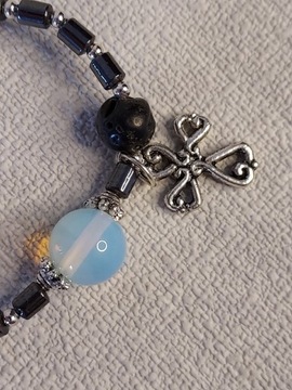 Bransoletka Hematyt Opal Lawa + Krzyż - amulet