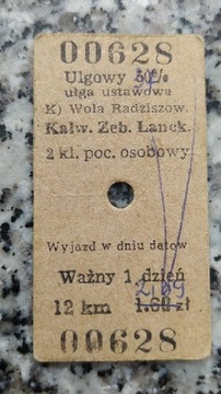 PKP bilet kartonowy Wola Radziszowska-Kalwaria Zeb