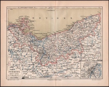 POMMERN POMORZE stara mapa z 1888 roku