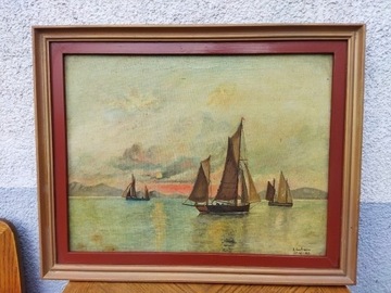 Obraz na płótnie z 1923 roku 53x43cm marynistyka