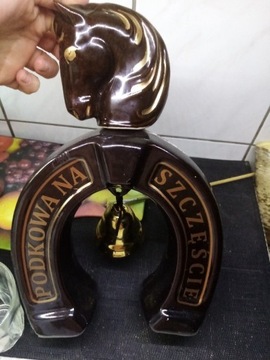 Butelka głowa konia podkowa z dzwonkiem vintage