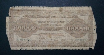 Stary banknot Polska 100  tysięcy marek polskich