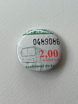 Button przypinka handmade bilet autobusowy unikat 