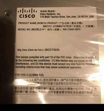 Cisco Catalyst 3650 48 Poe+ 2X10G